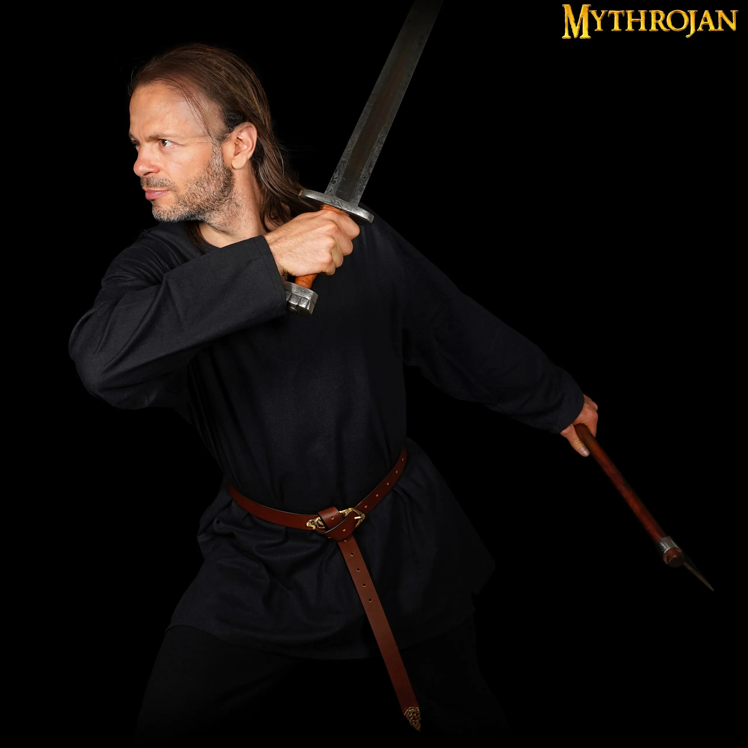 Mythrojan “Raider” Canvas Tunic 100% Cotton Medieval Viking Knight SCA LARP - Black