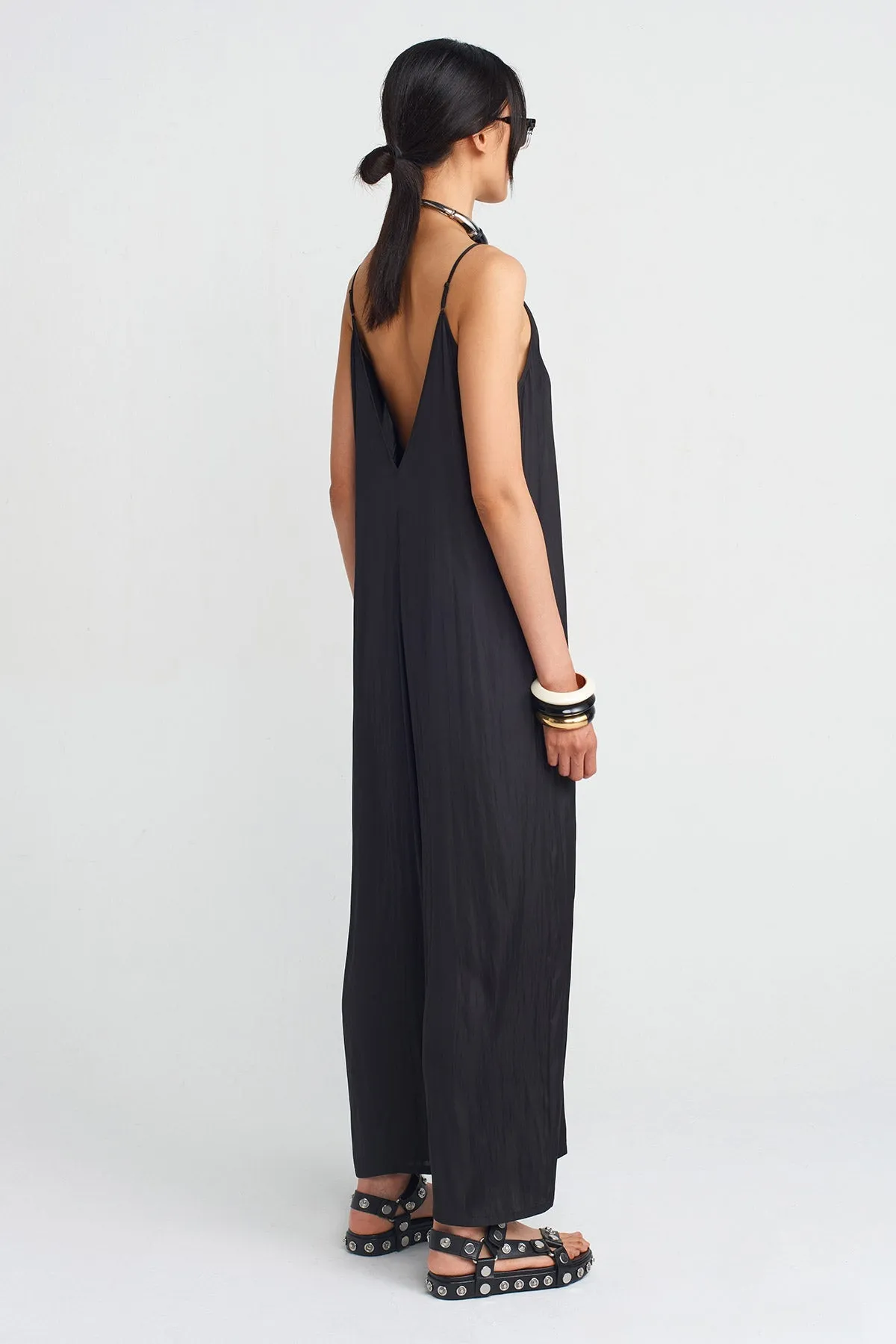 Nu Slim Strap Satin Jumpsuit Black