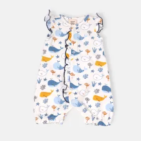 Ocean Whales Ruffle & Button Baby Romper (Organic Jersey)