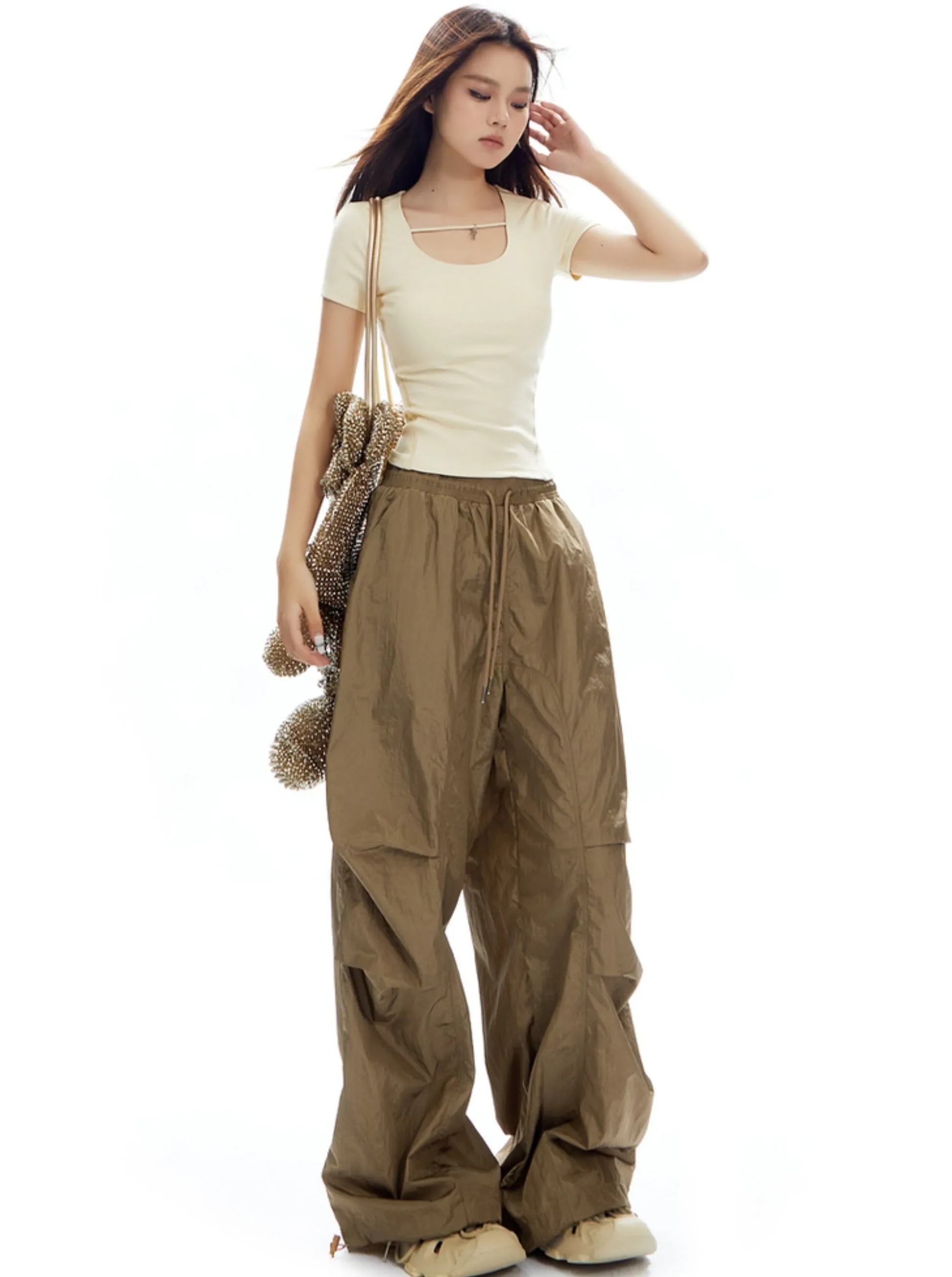 Oversized Olive Green Parachute Pants