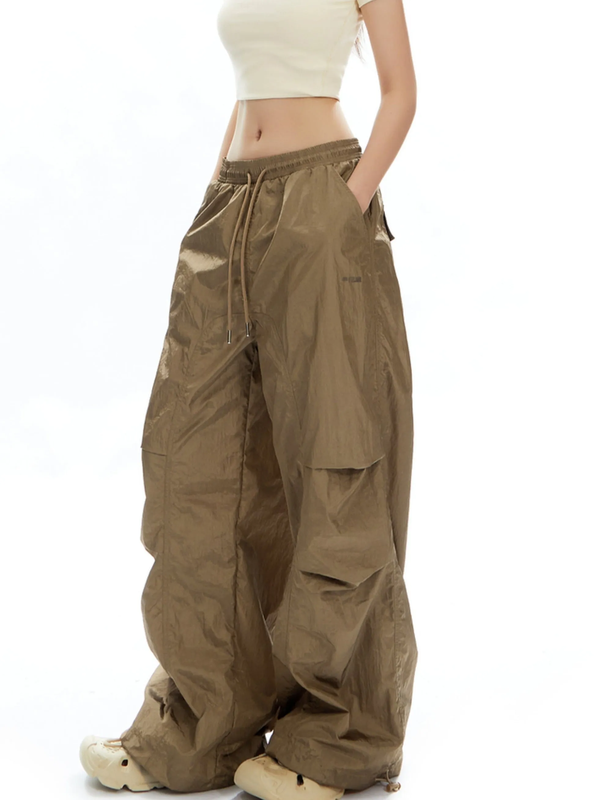 Oversized Olive Green Parachute Pants