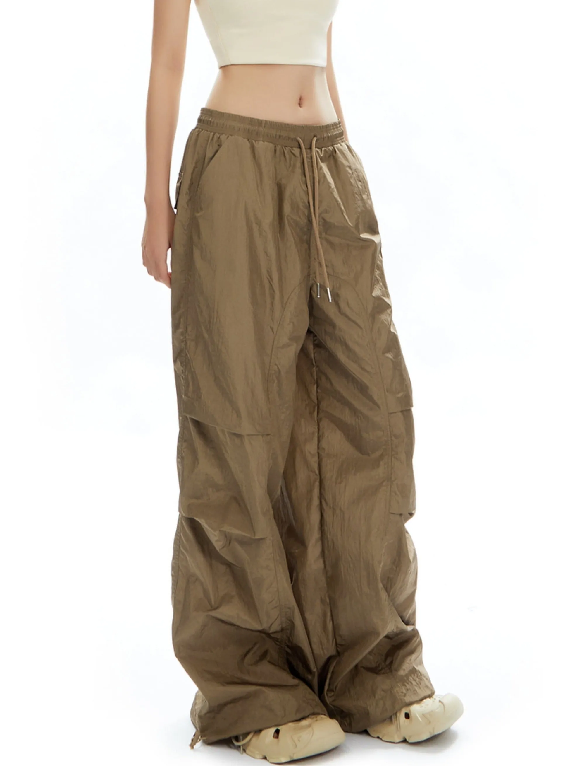 Oversized Olive Green Parachute Pants