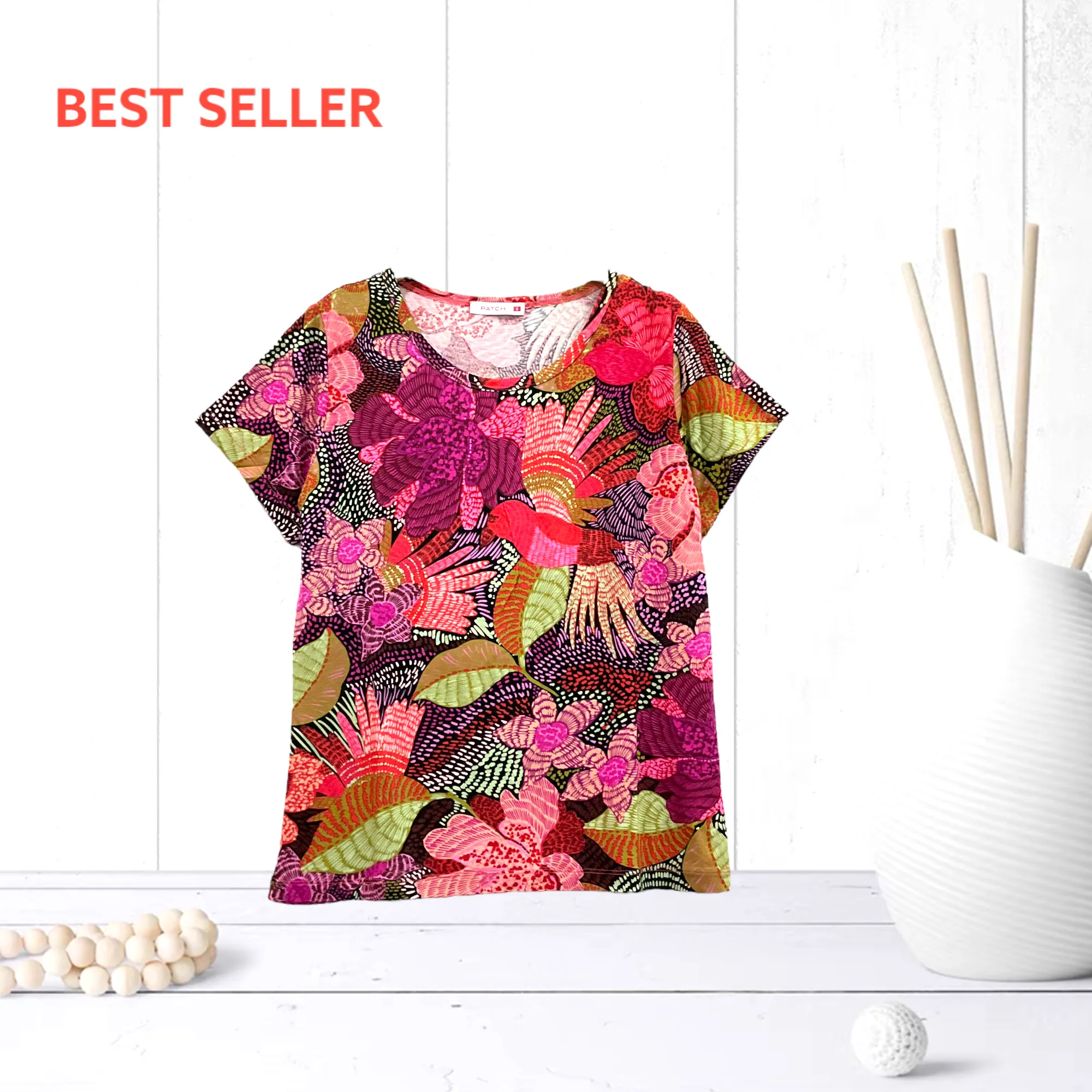 Patch Women Rayon Floral Printed Short Sleeve Round Neck Top