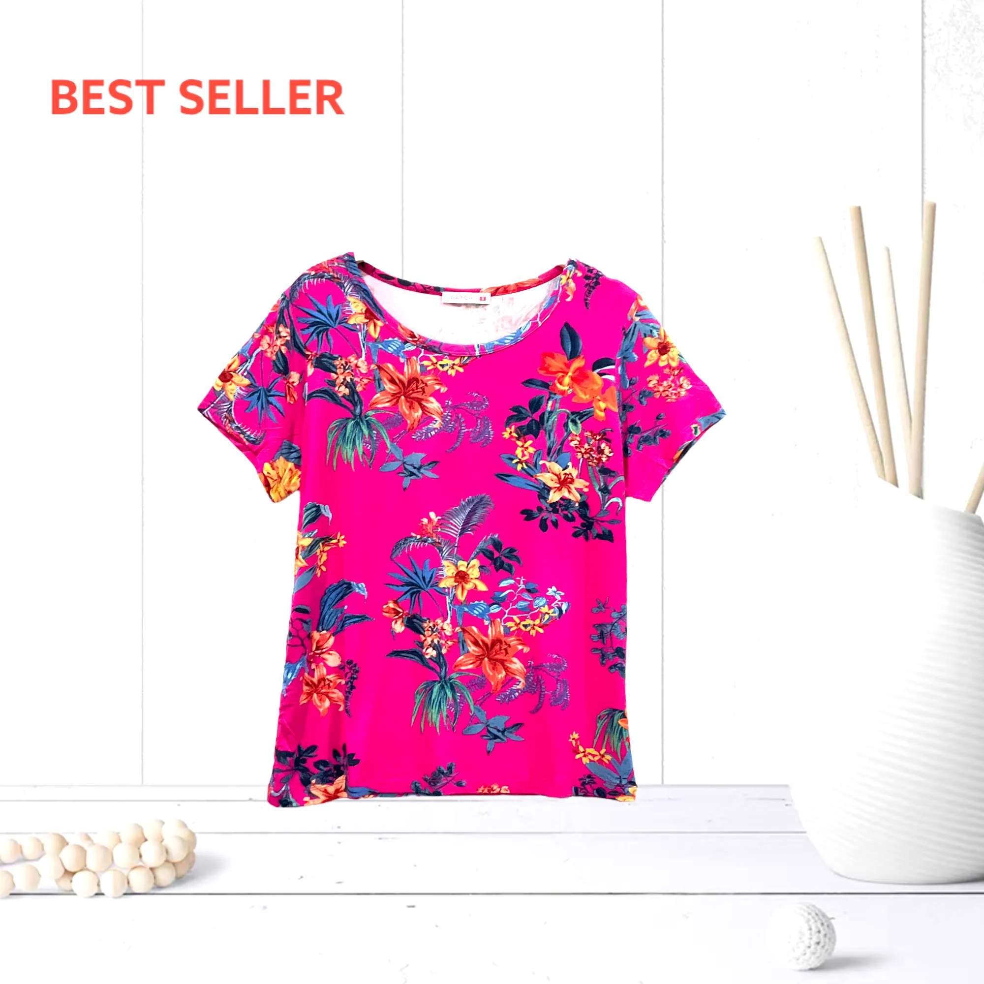 Patch Women Rayon Floral Printed Short Sleeve Round Neck Top