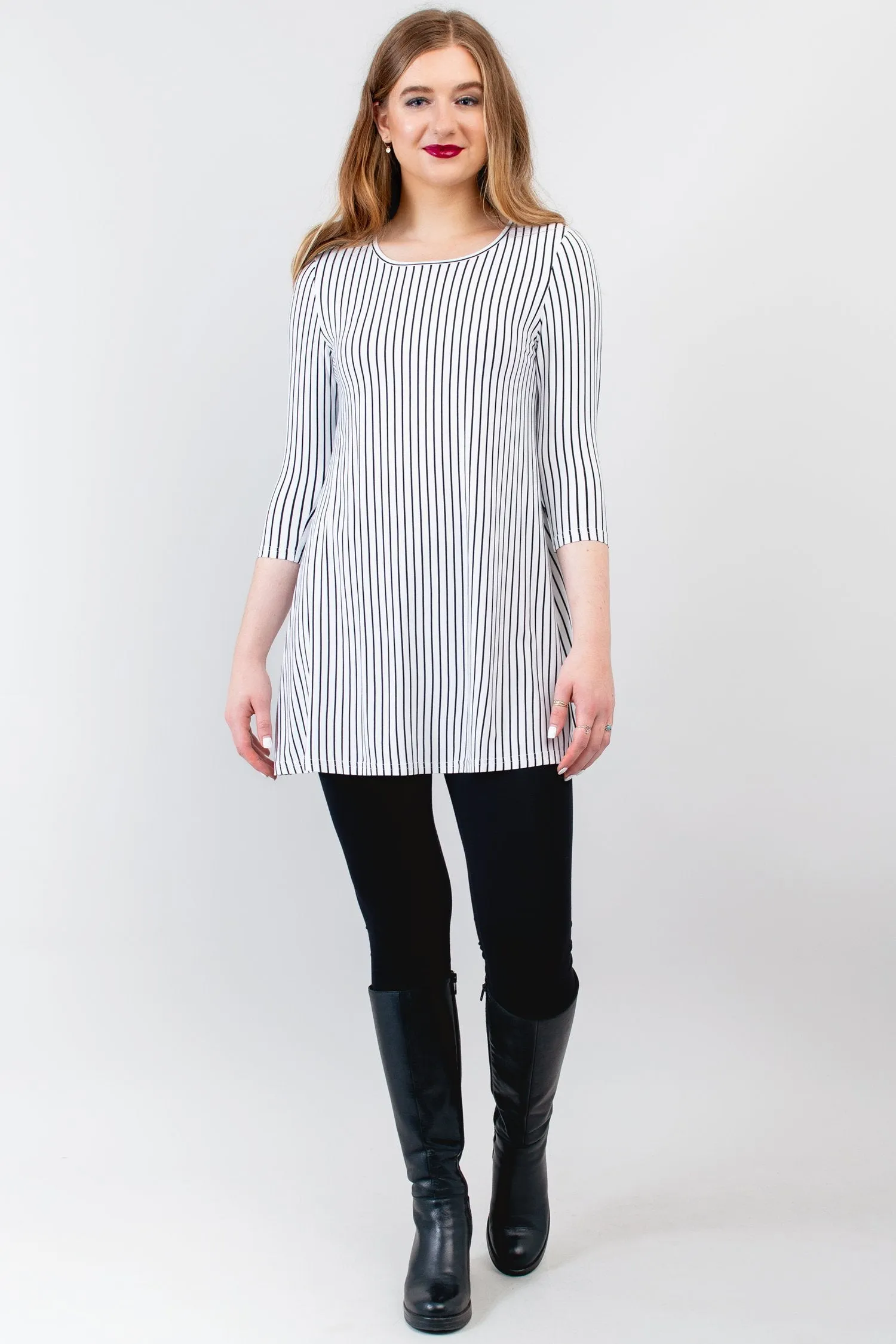 Perfect Tunic, White/Black Small Stripe, Bamboo- Final Sale