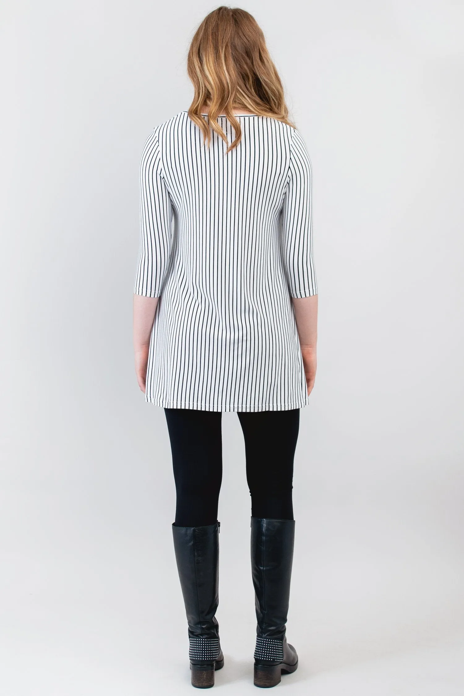 Perfect Tunic, White/Black Small Stripe, Bamboo- Final Sale