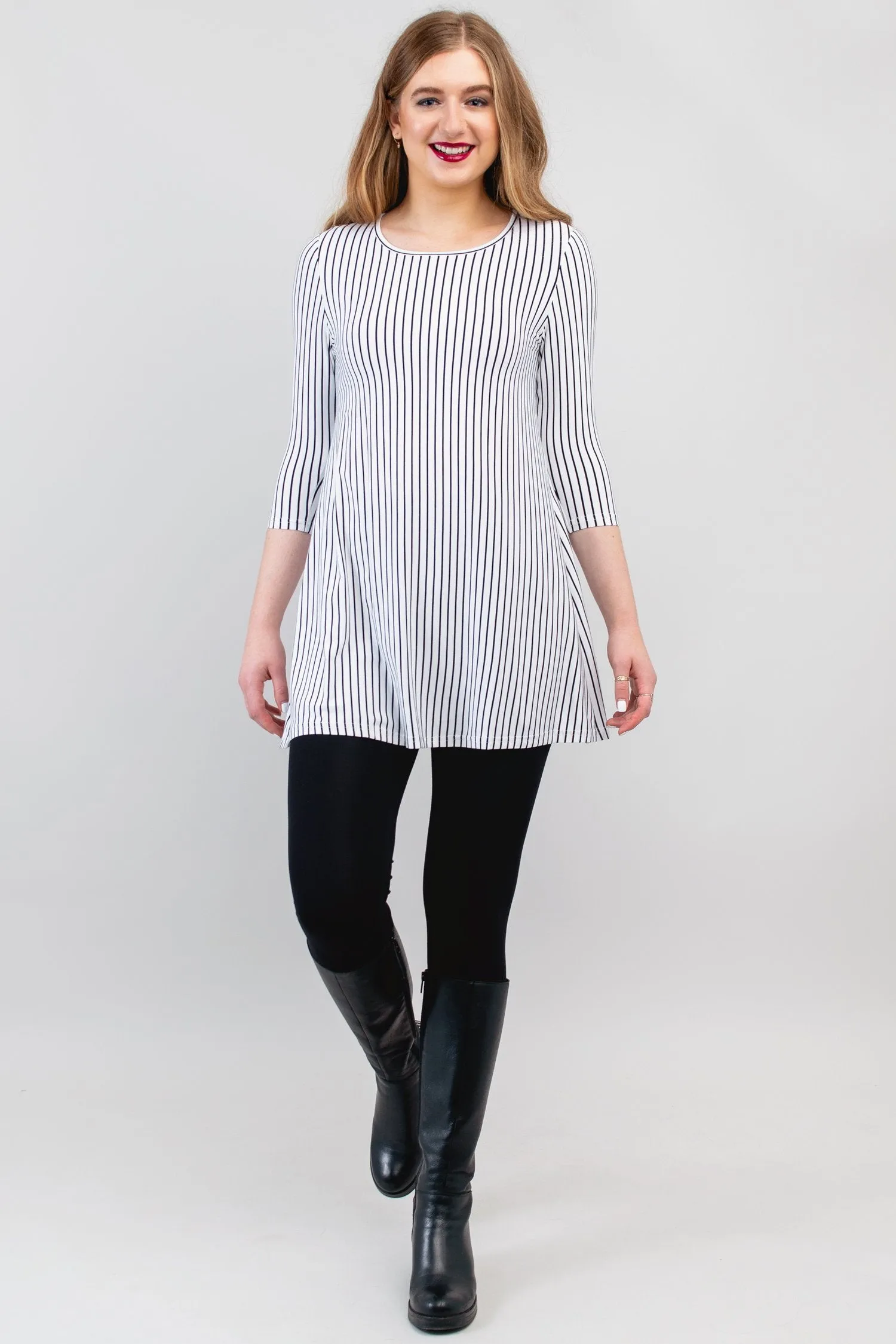 Perfect Tunic, White/Black Small Stripe, Bamboo- Final Sale