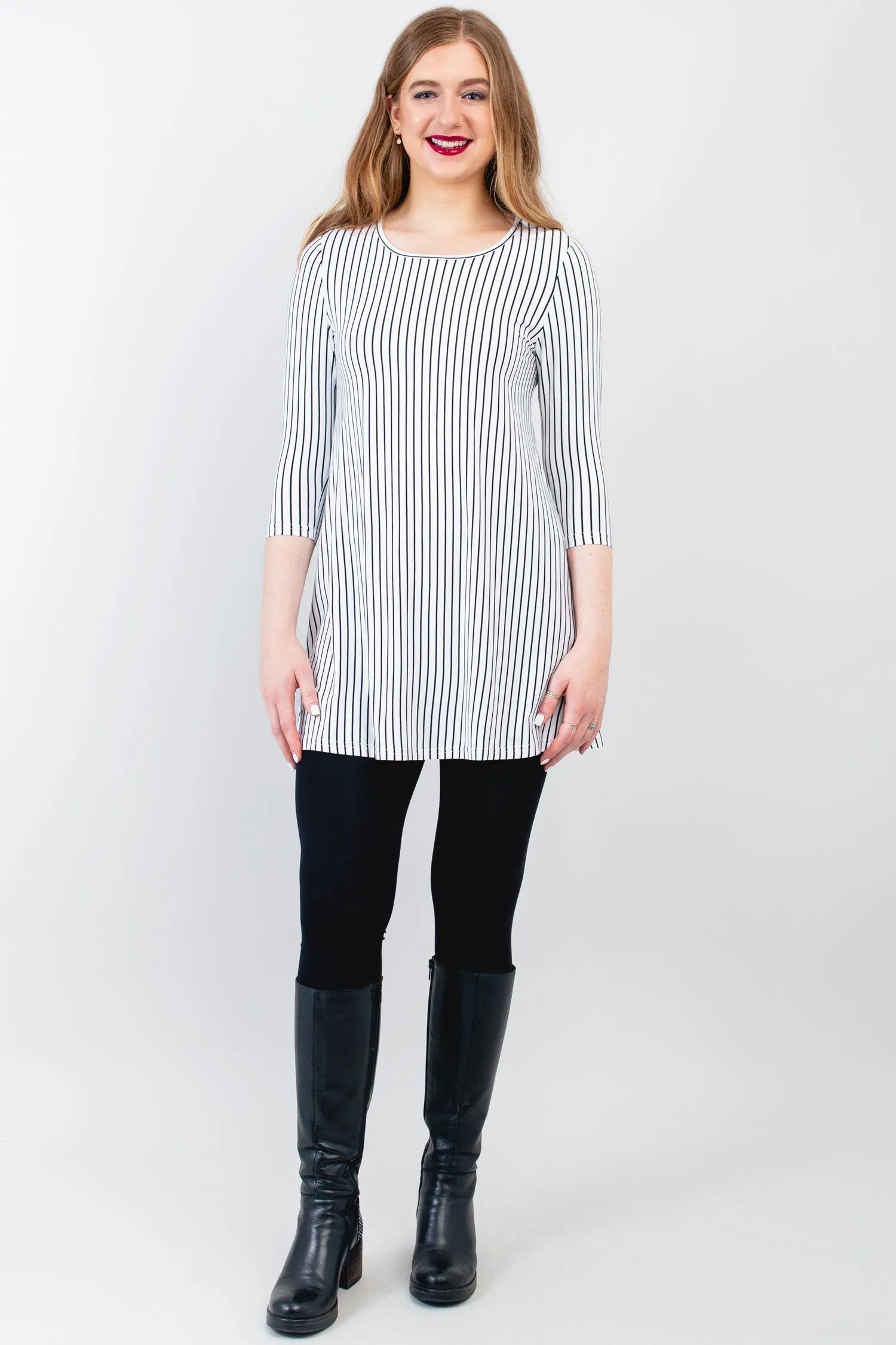 Perfect Tunic, White/Black Small Stripe, Bamboo- Final Sale