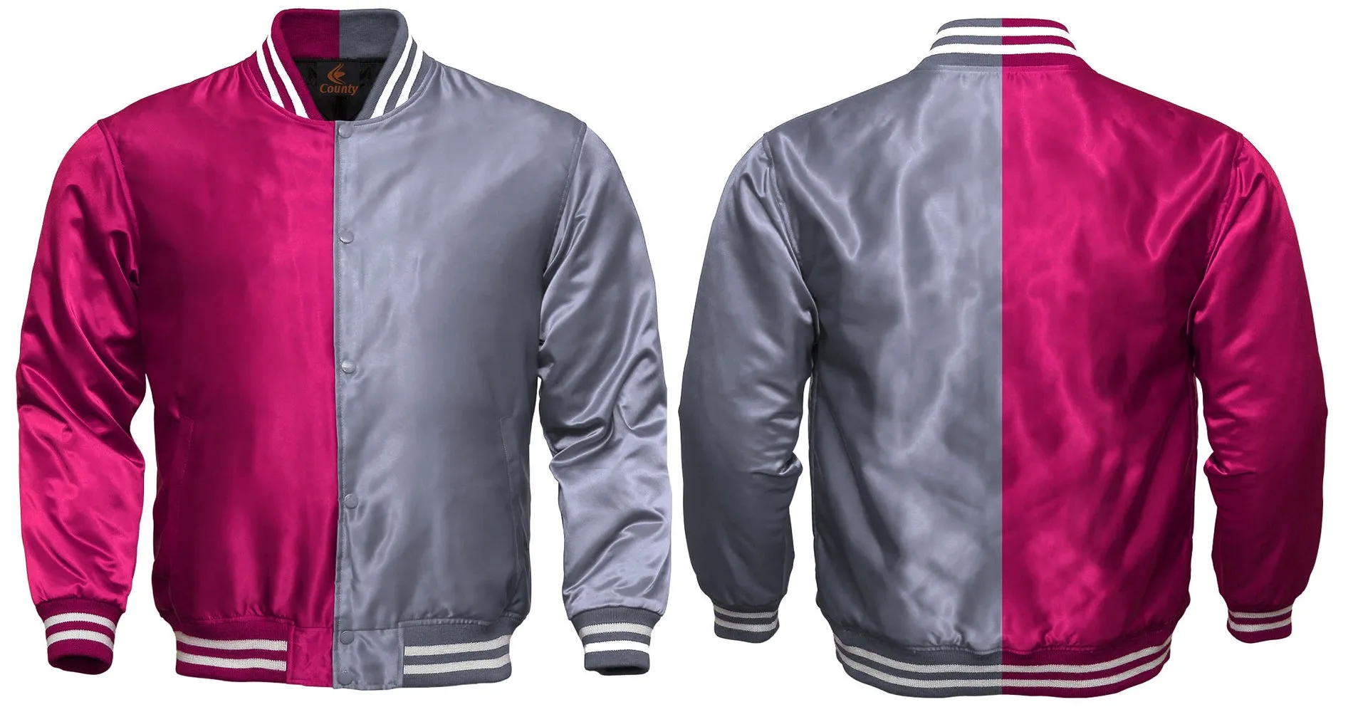 Personalized Varsity Jacket Hot Pink Silver Satin Jacket Mens Letterman Jacket