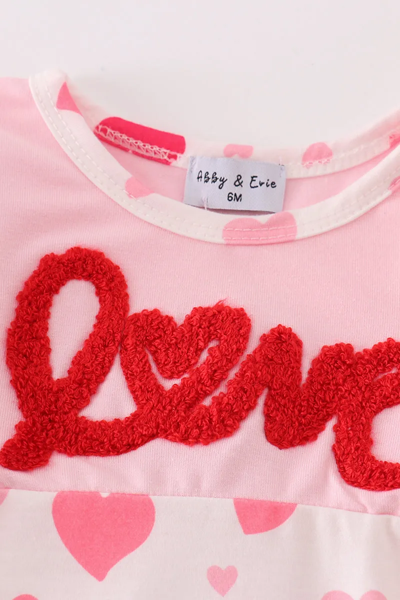 Pink love french knot girl romper