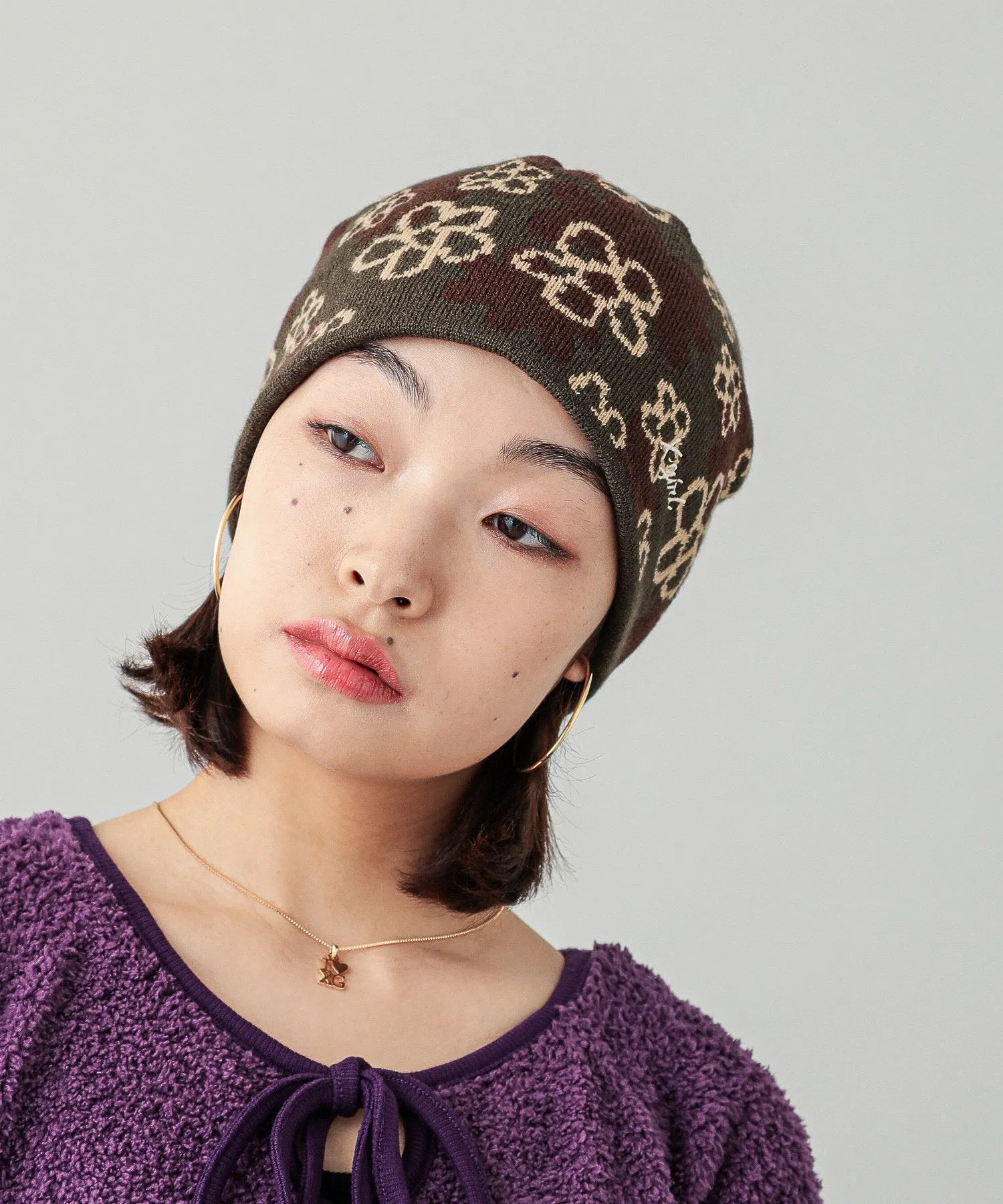 PIXEL FLOWER JACQUARD BEANIE