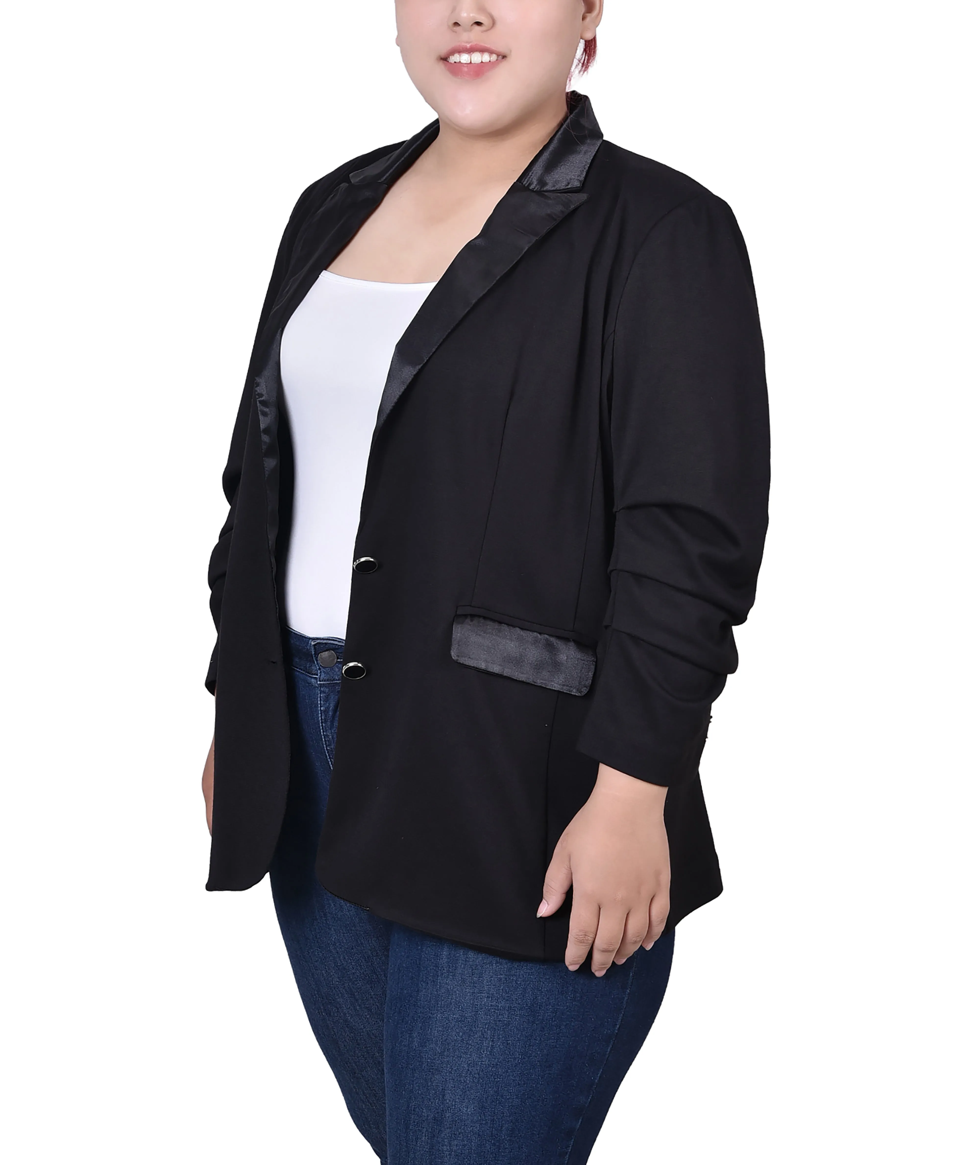 Plus Size Satin Lapel Scuba Crepe Jacket