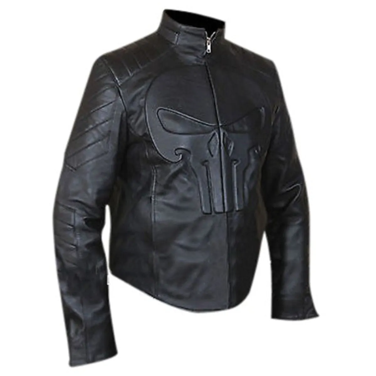 Punisher Skull Embossed Black Leather Jacket | Frank Castle Jacket