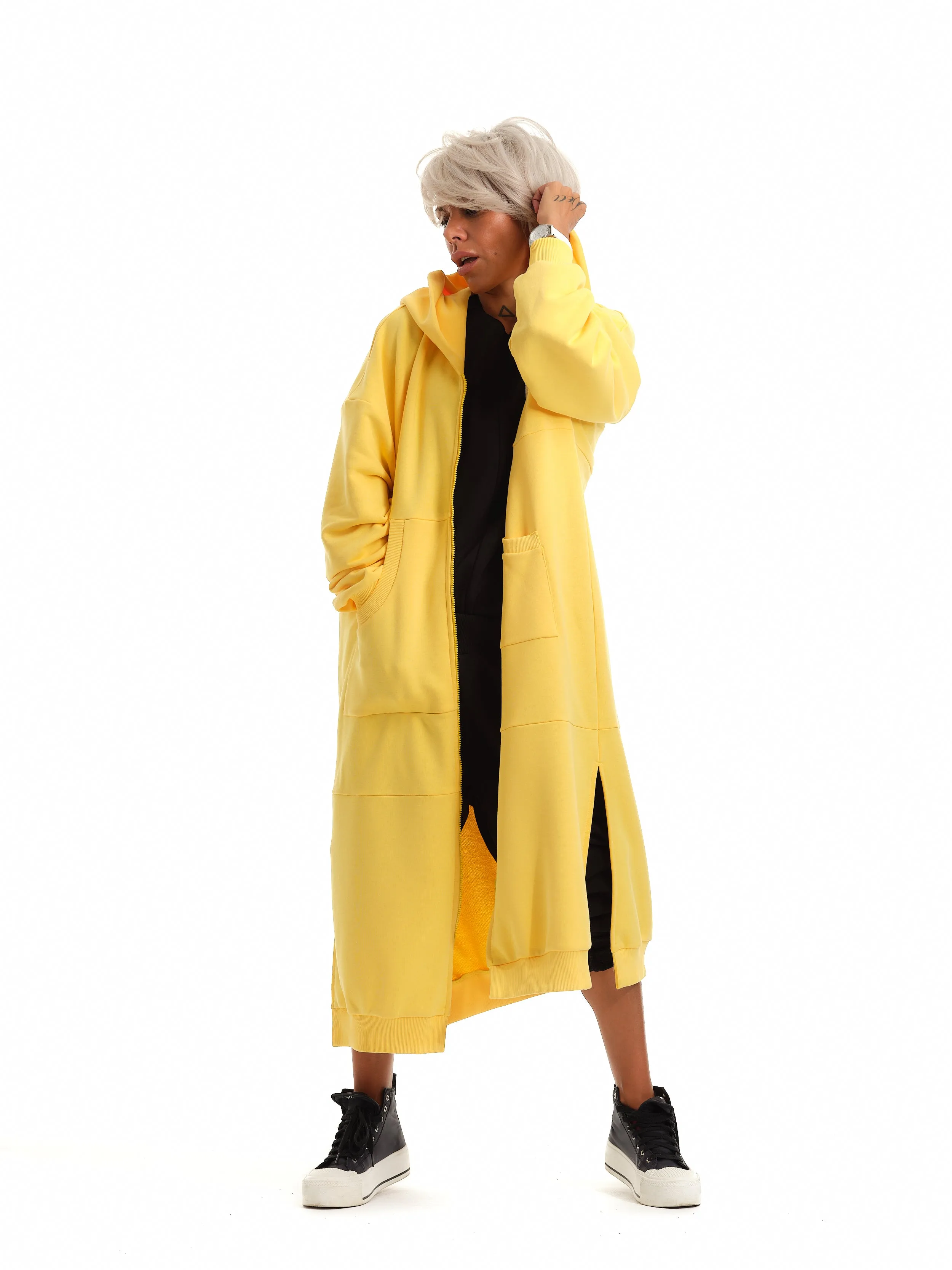 Relaxed Long Hoodie in Yellow