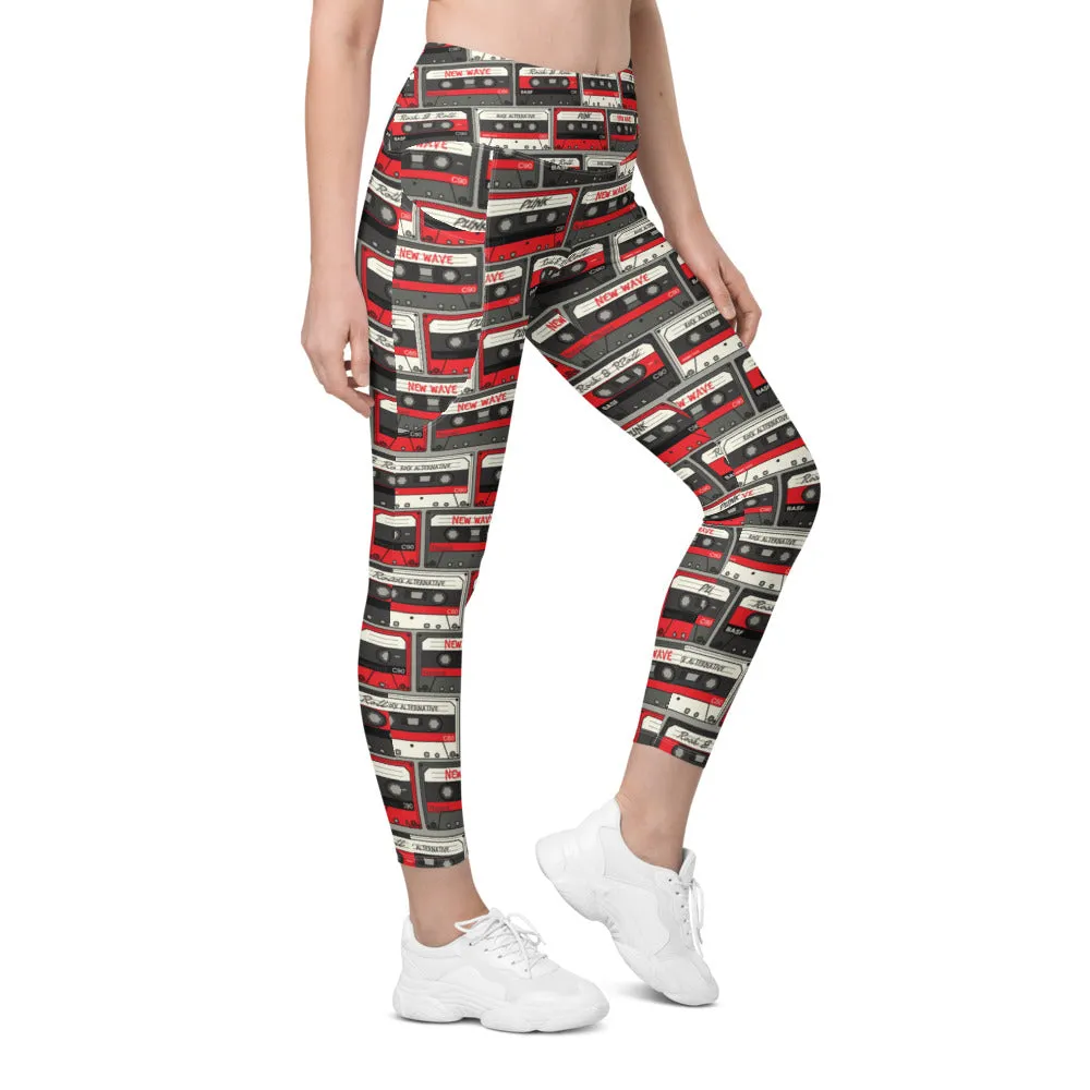 Retro Cassette Tapes Leggings with Pockets