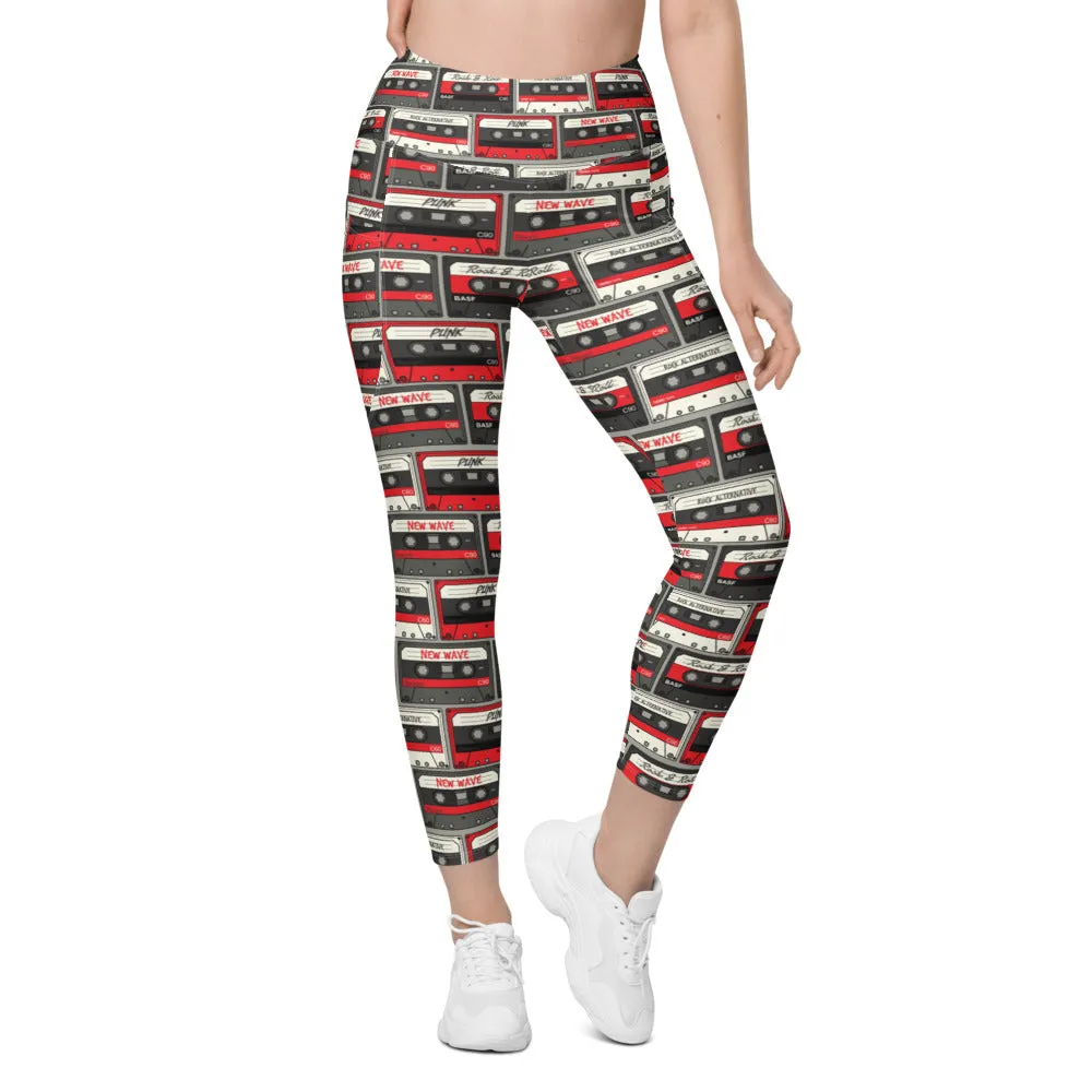 Retro Cassette Tapes Leggings with Pockets