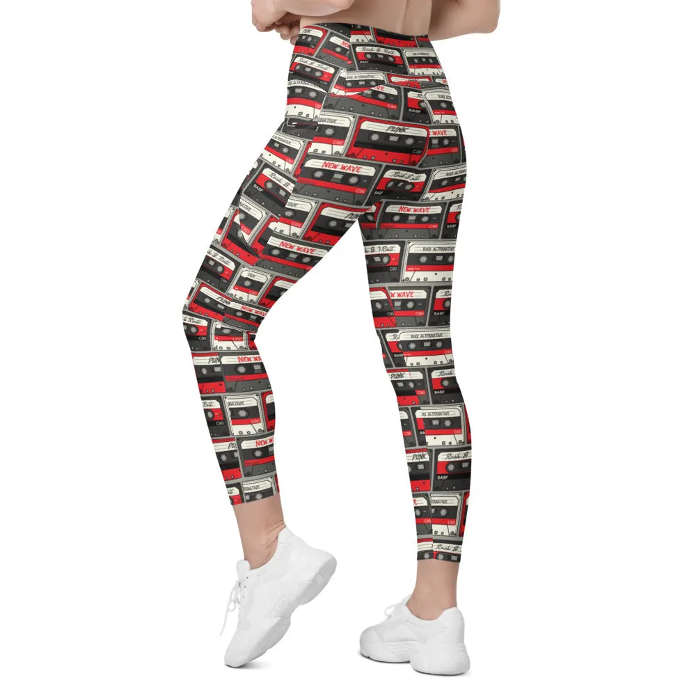 Retro Cassette Tapes Leggings with Pockets