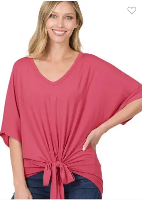 Rose V-neck Tie Front Top