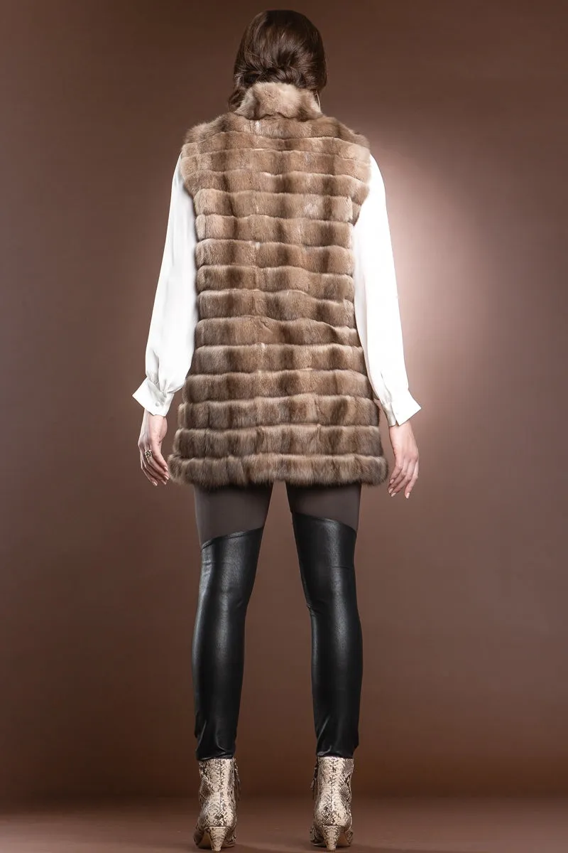 Sable Patchwork Fur Vest - Stand-Up Collar