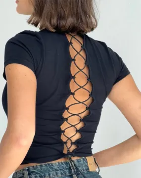 Sayda Lace Back Top in Black