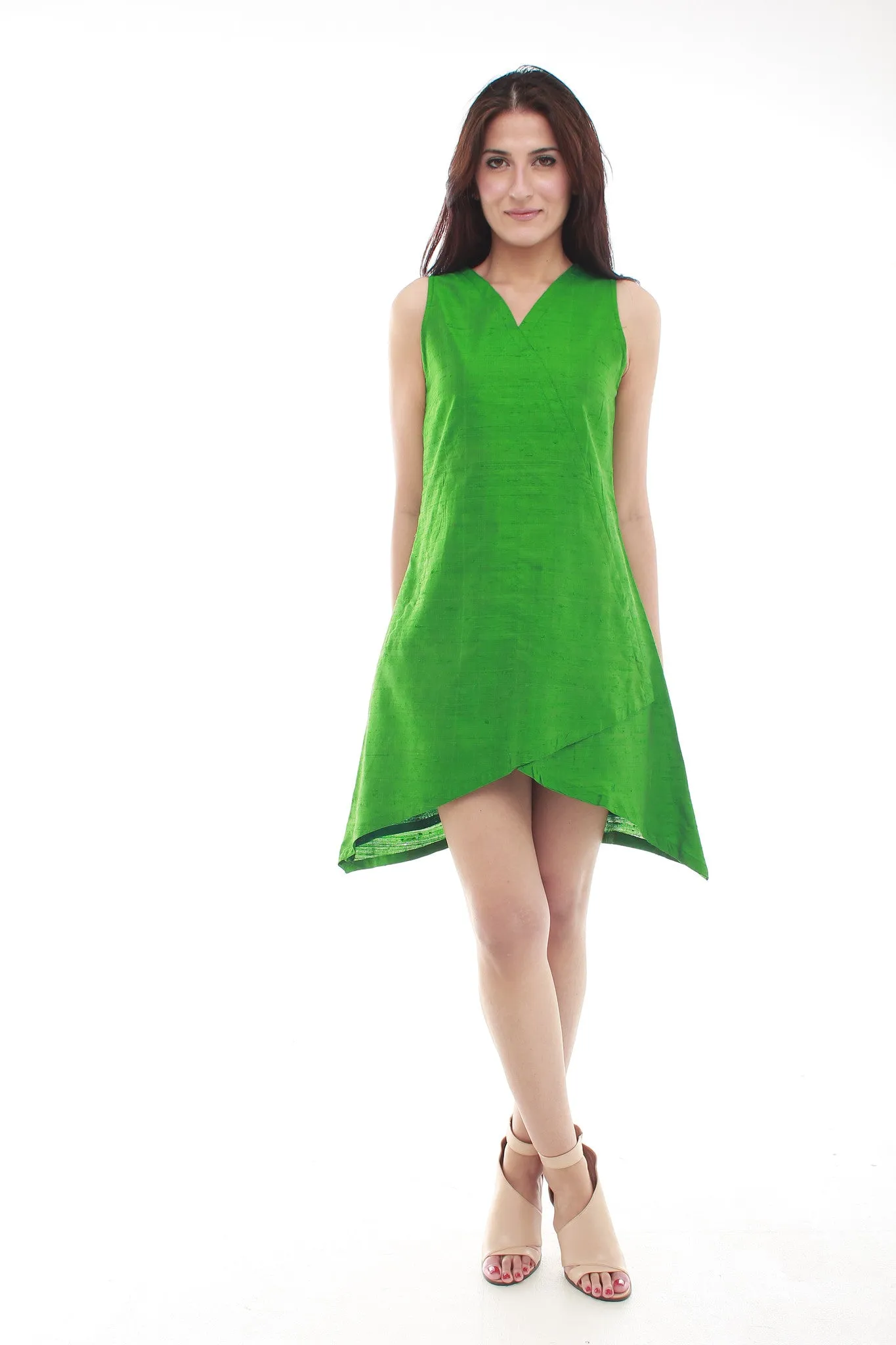 Serena Raw Silk Dress (Green)