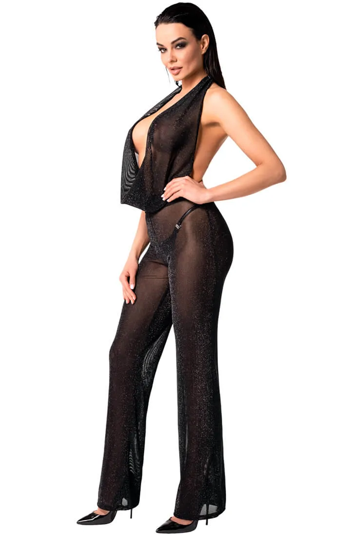 Sheer mesh jumpsuit with glitter - Pleasure Maze