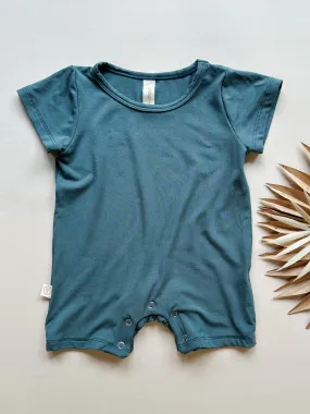 Short Sleeve Snap Romper | Dark Teal | Luxury Bamboo