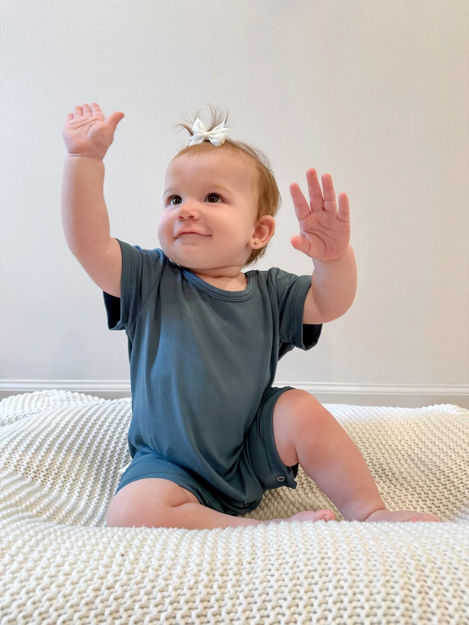 Short Sleeve Snap Romper | Dark Teal | Luxury Bamboo