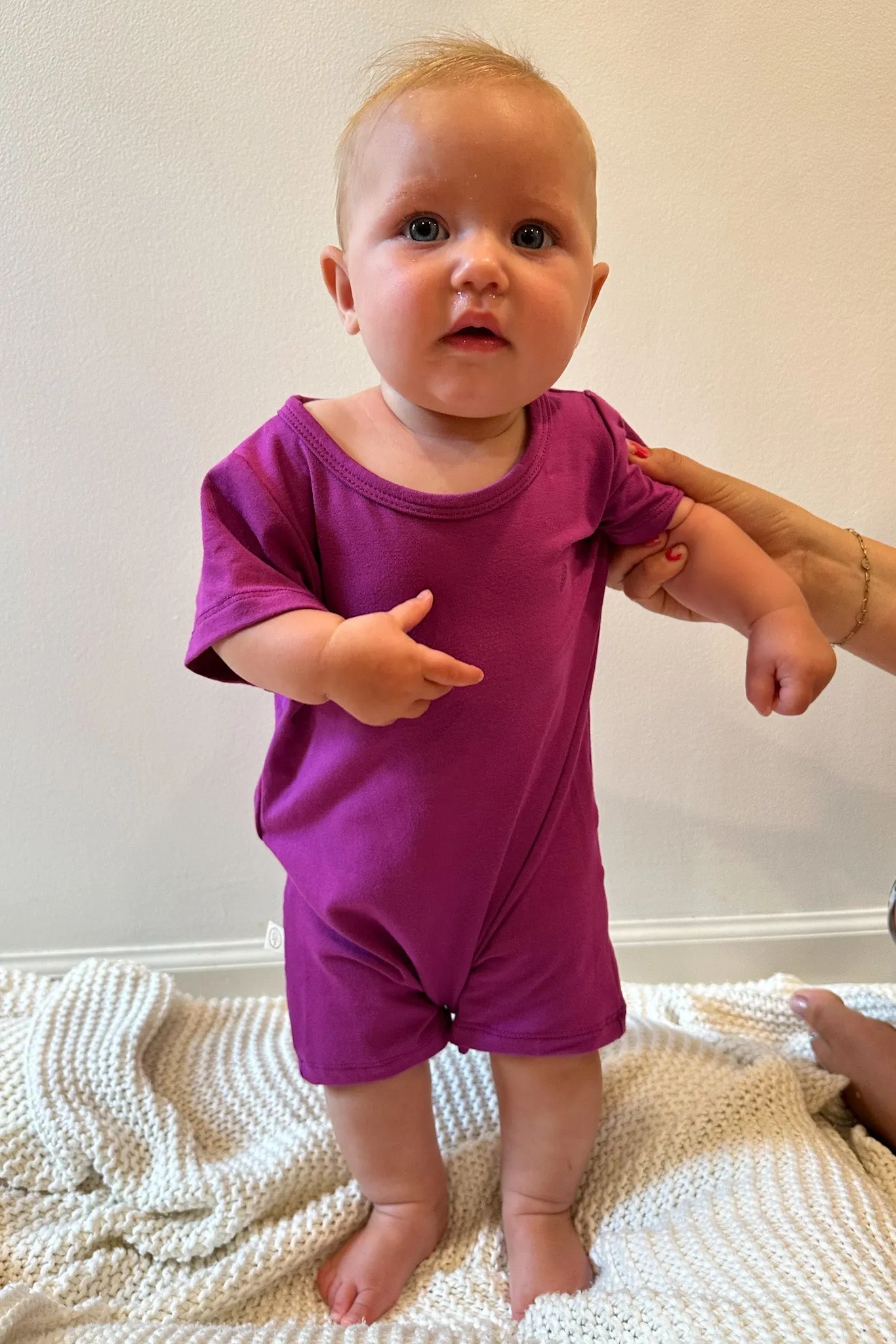 Short Sleeve Snap Romper | Violet | Luxury Bamboo