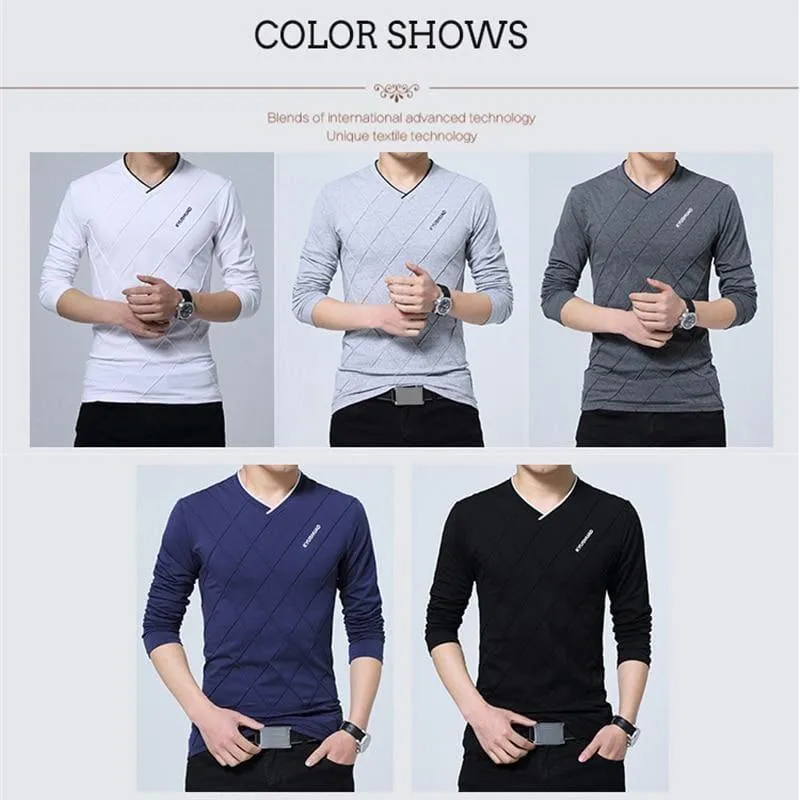 Slim Fit Long Stylish Luxury V Neck Fitness Long Sleeve Men's T-shirt