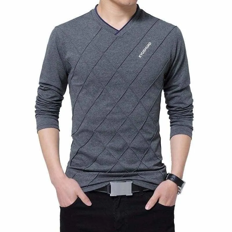 Slim Fit Long Stylish Luxury V Neck Fitness Long Sleeve Men's T-shirt