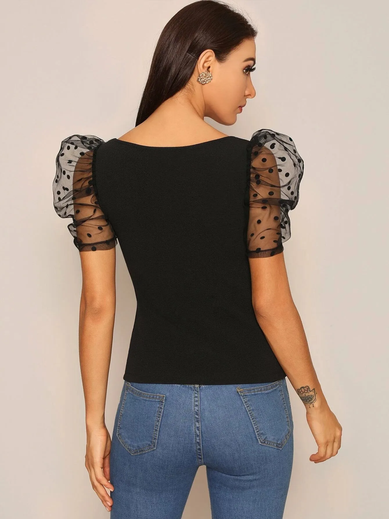 Slim Fit Peplum Bishop Sleeve Solid Top For Women