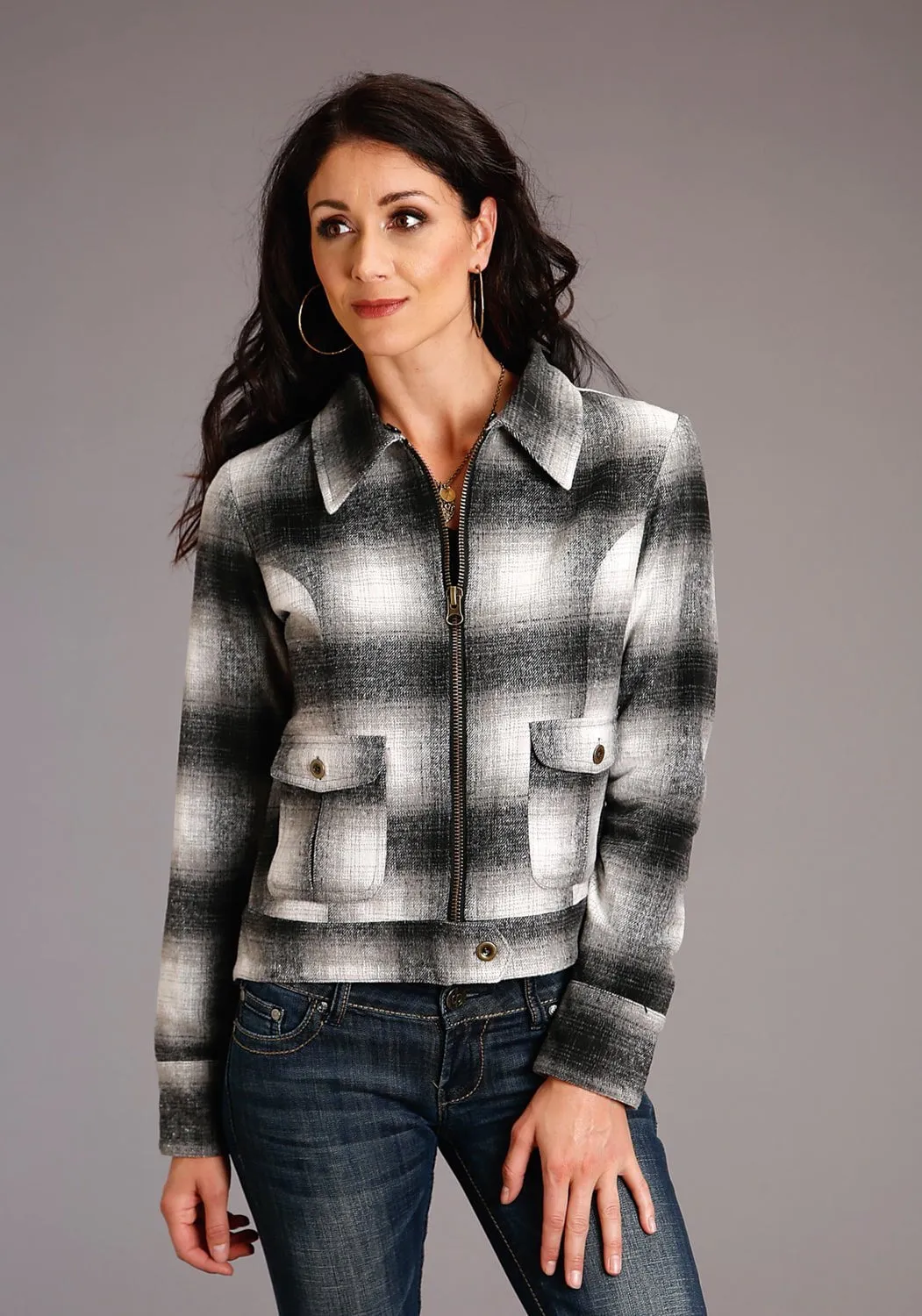 Stetson Womens Black Wool Blend Ombre Plaid Jacket