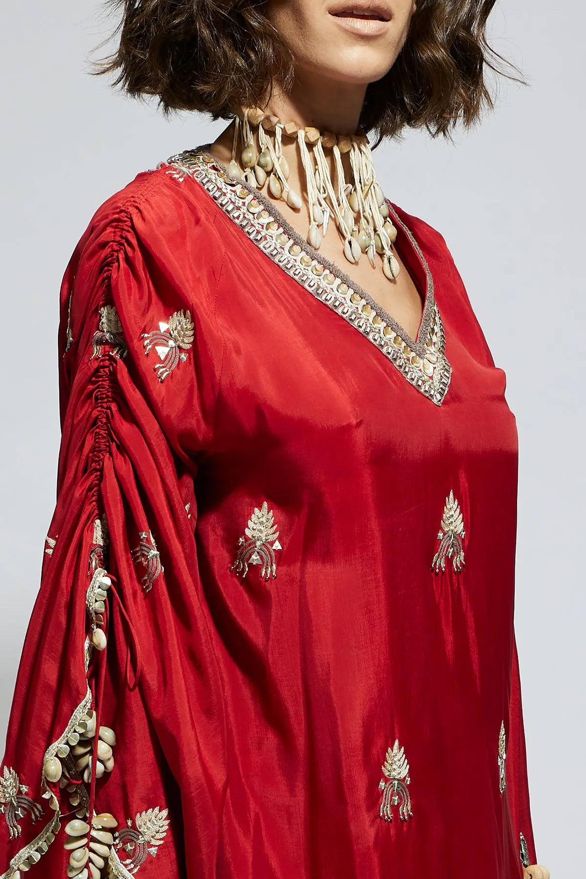 Terracotta Embellished Cape Top Paired with Terracotta Drape Skirt