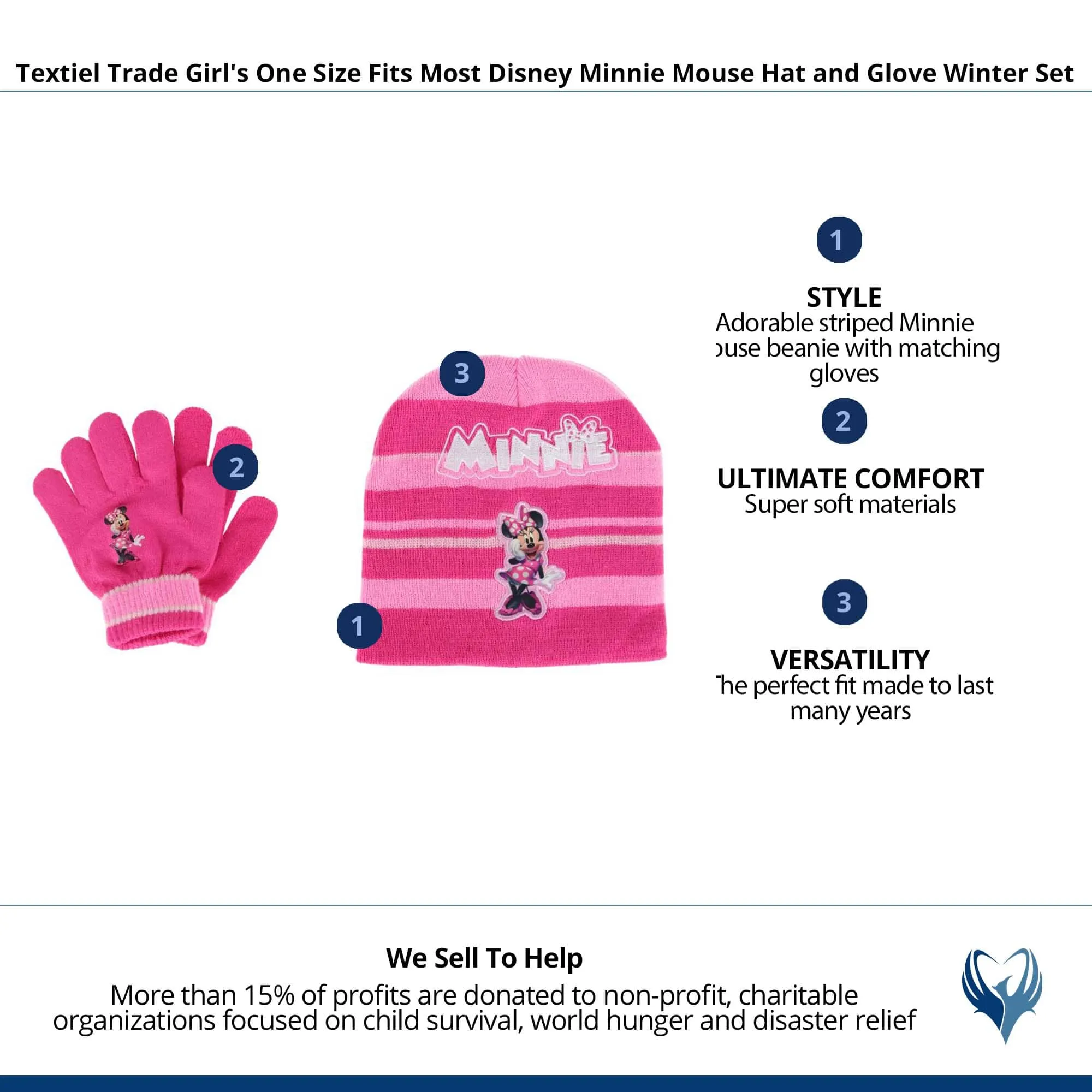 Textiel Trade Girl's One Size Fits Most Disney Minnie Mouse Hat and Glove Winter Set