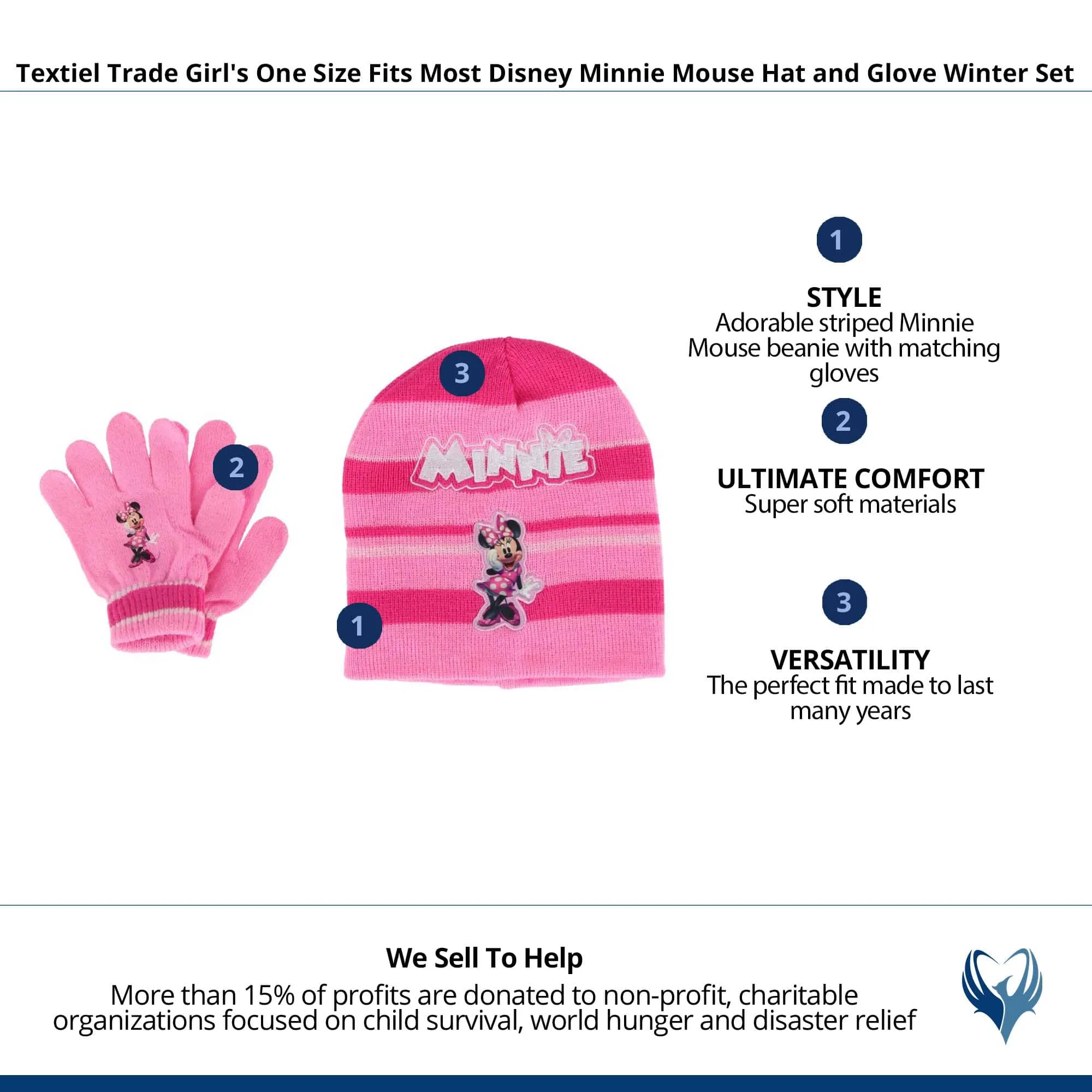 Textiel Trade Girl's One Size Fits Most Disney Minnie Mouse Hat and Glove Winter Set