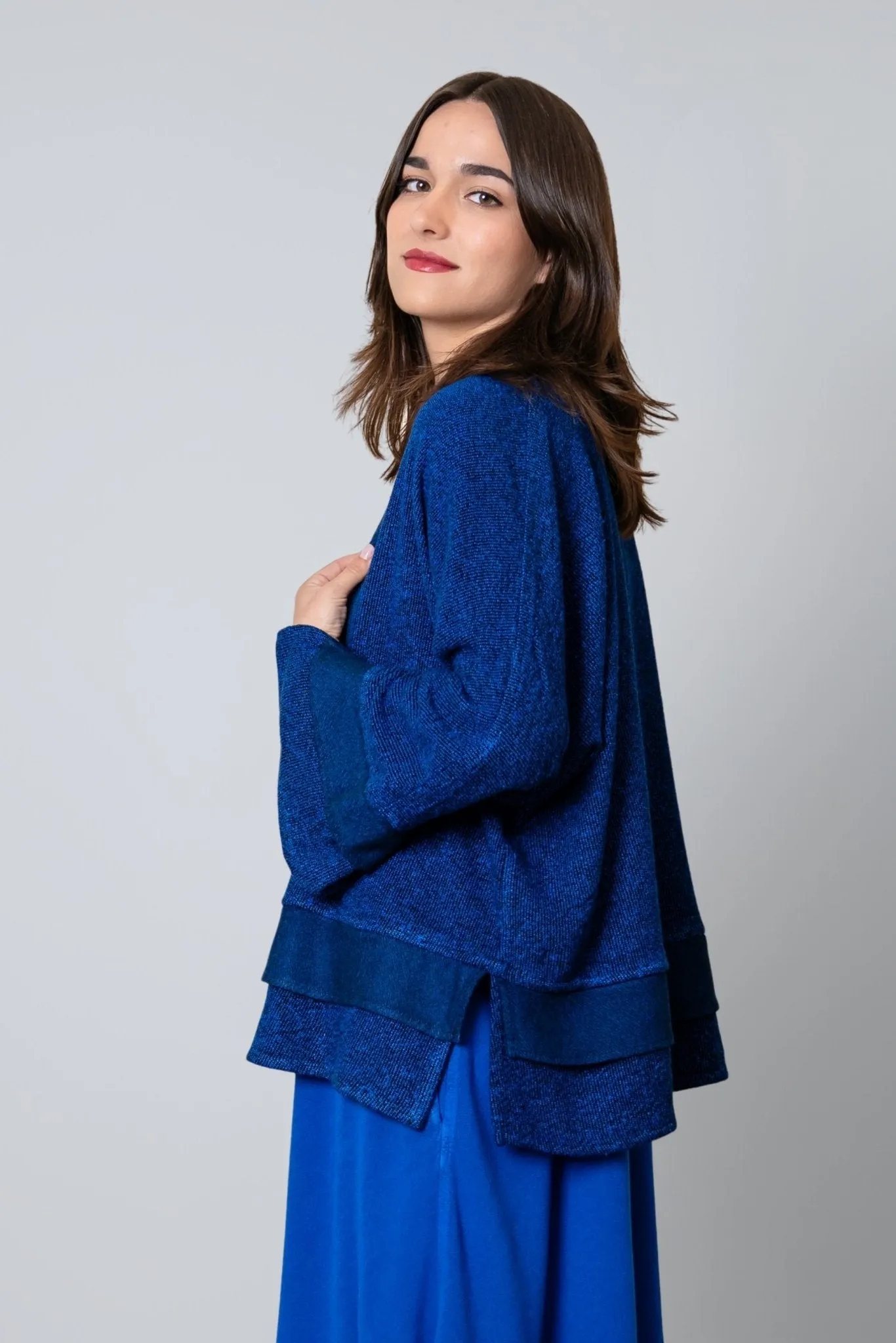 Textured Trim Jacket - Electric Blue