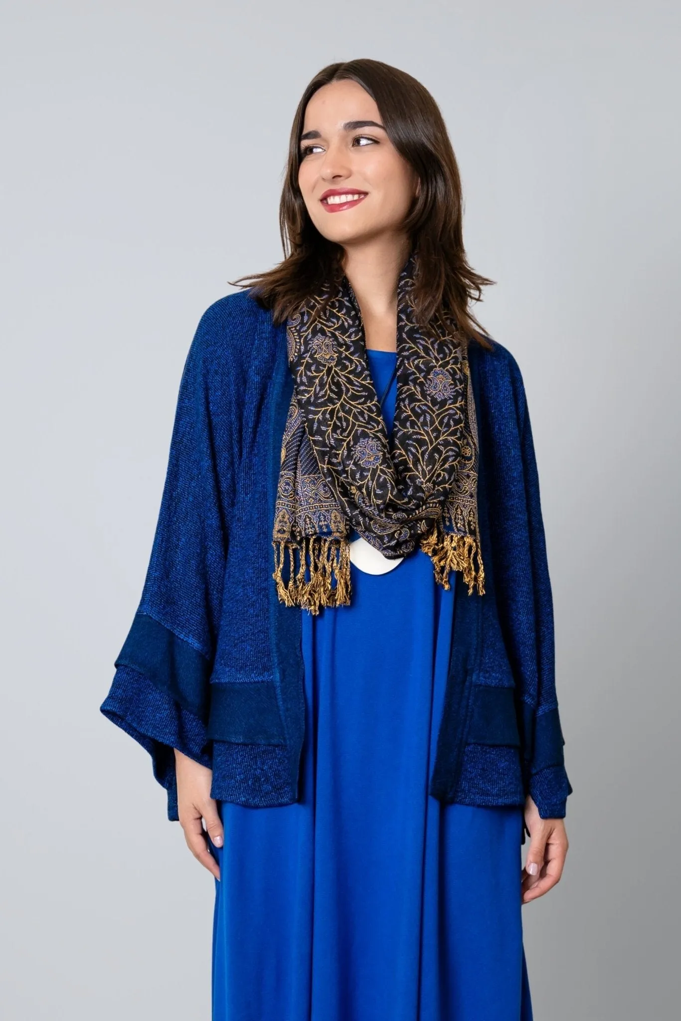 Textured Trim Jacket - Electric Blue