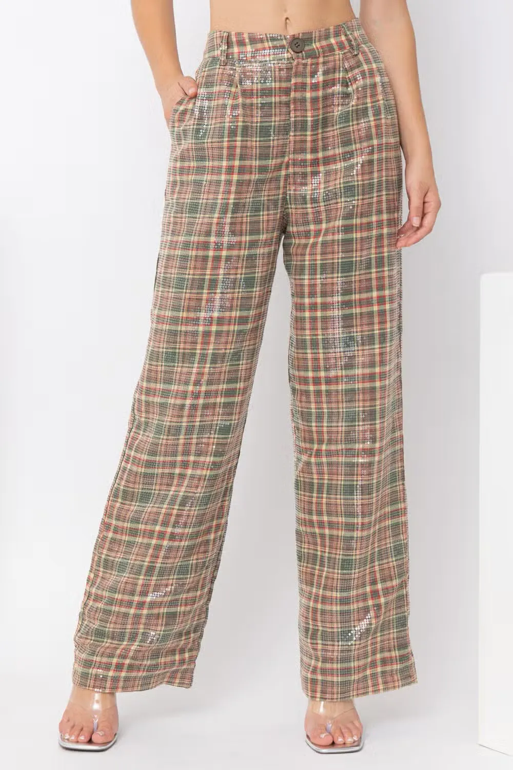 That's a Wrap Sequin Plaid Pants