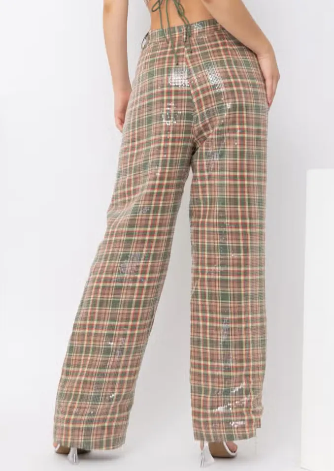 That's a Wrap Sequin Plaid Pants