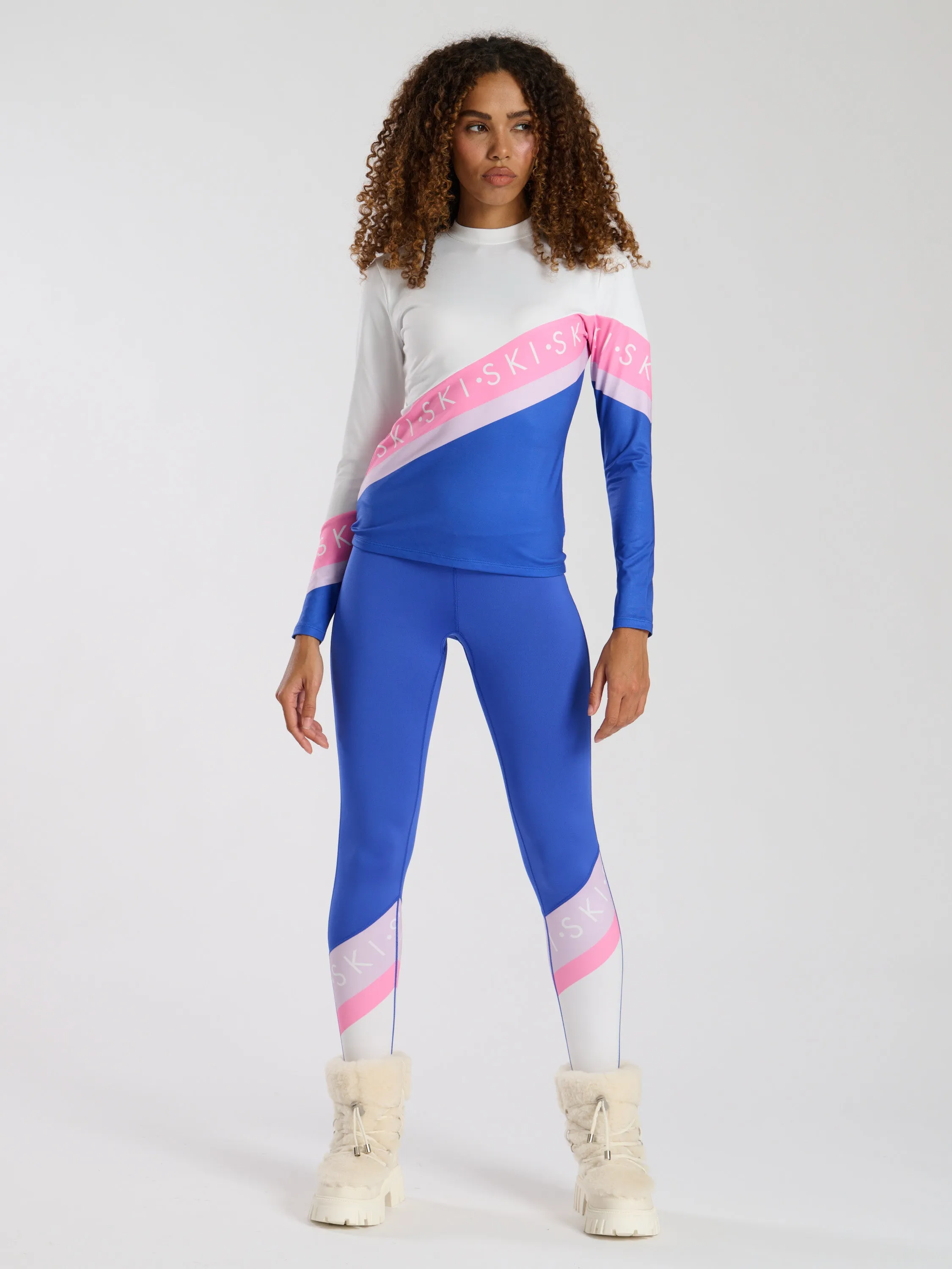 The 'Avalanche' ski slogan base layer top in blue