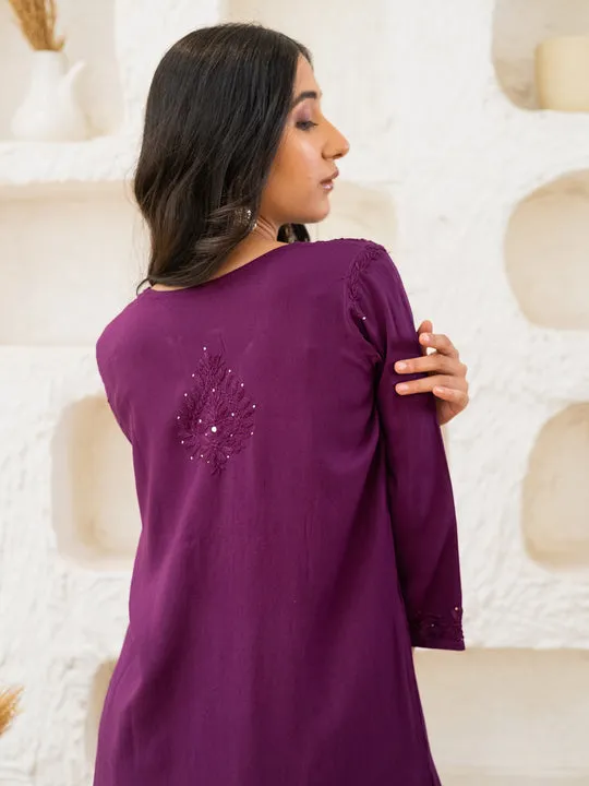 Ulfat Rayon Chikankari & Mukaish Straight Kurti