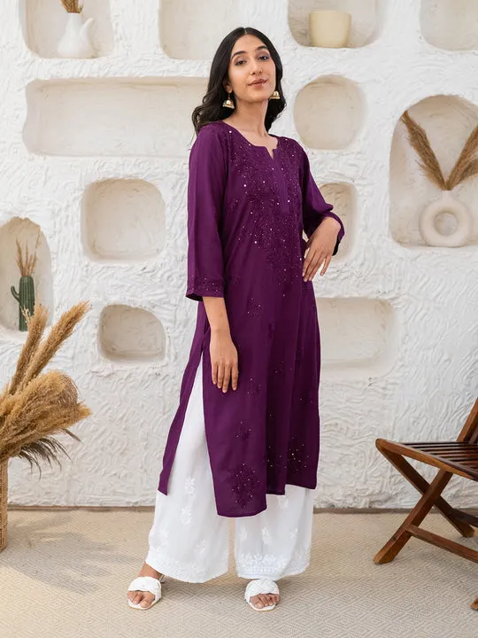 Ulfat Rayon Chikankari & Mukaish Straight Kurti