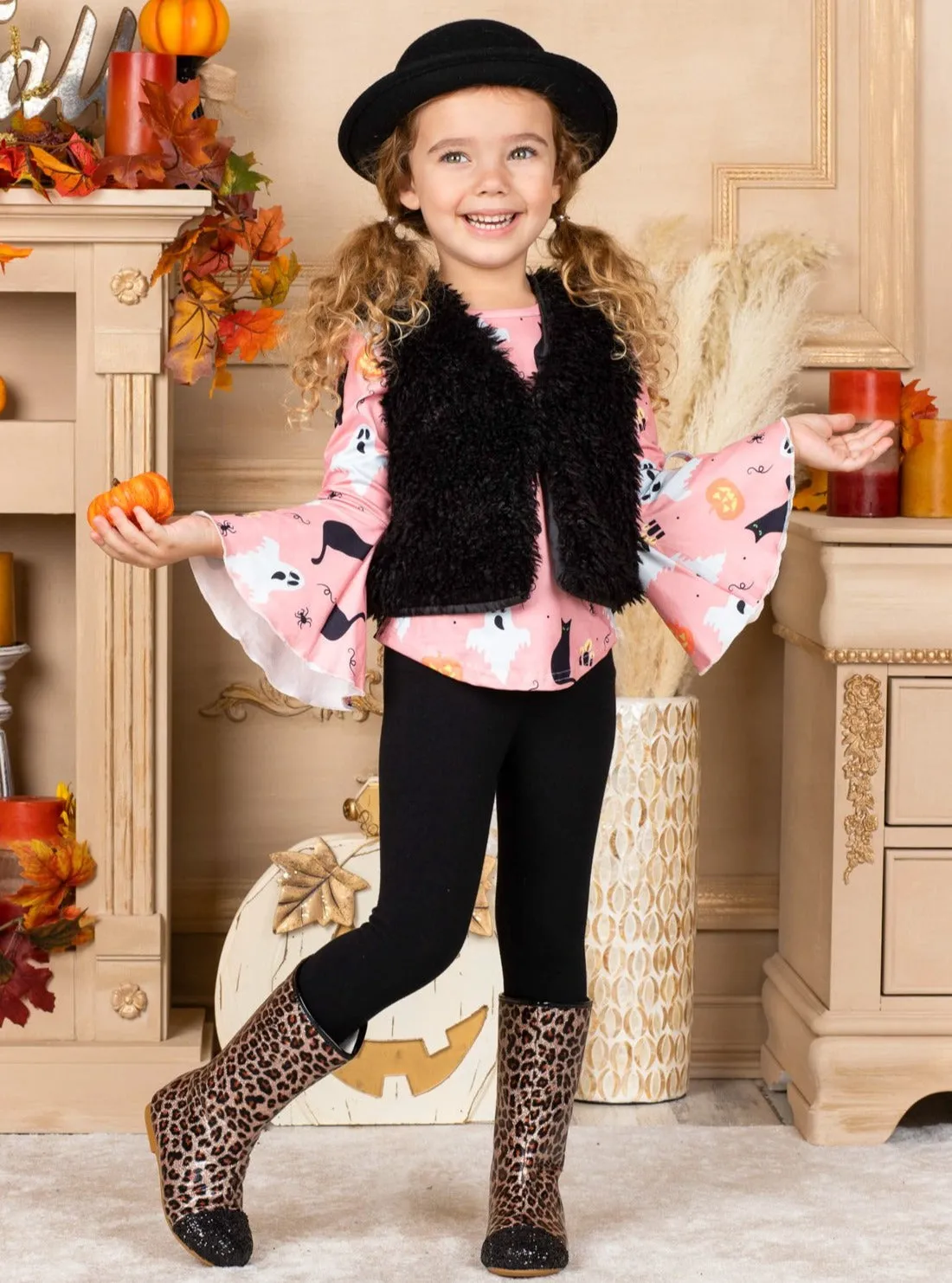 UnBOOlieveable Tunic, Faux Fur Vest and Legging Set