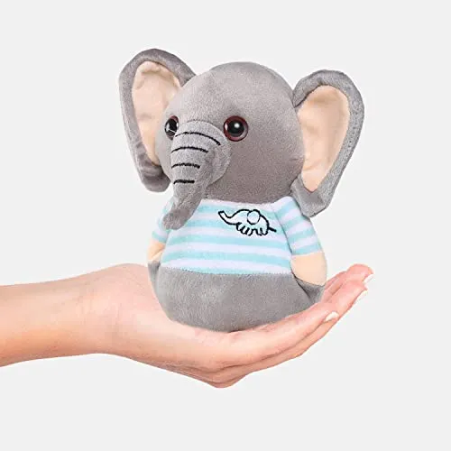 Webby Soft Animal Plush Elephant Toy 20cm, Blue & Grey