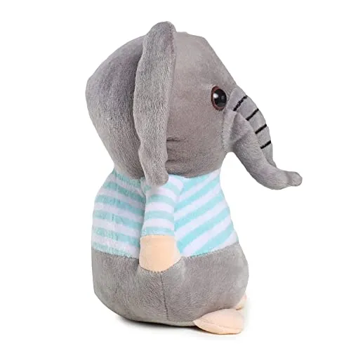 Webby Soft Animal Plush Elephant Toy 20cm, Blue & Grey