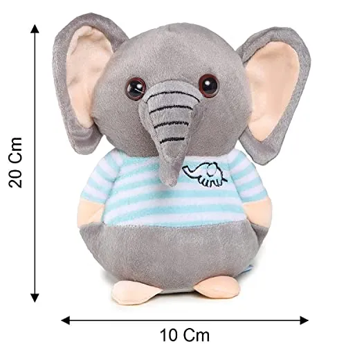 Webby Soft Animal Plush Elephant Toy 20cm, Blue & Grey