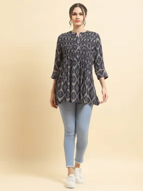 Women Liva Rayon Blue Geometric Print Tunic