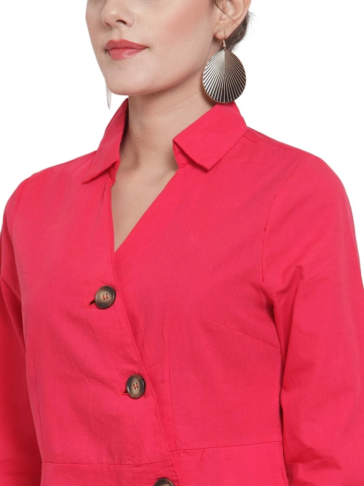 Women Straight Fit Red Collared Tunic