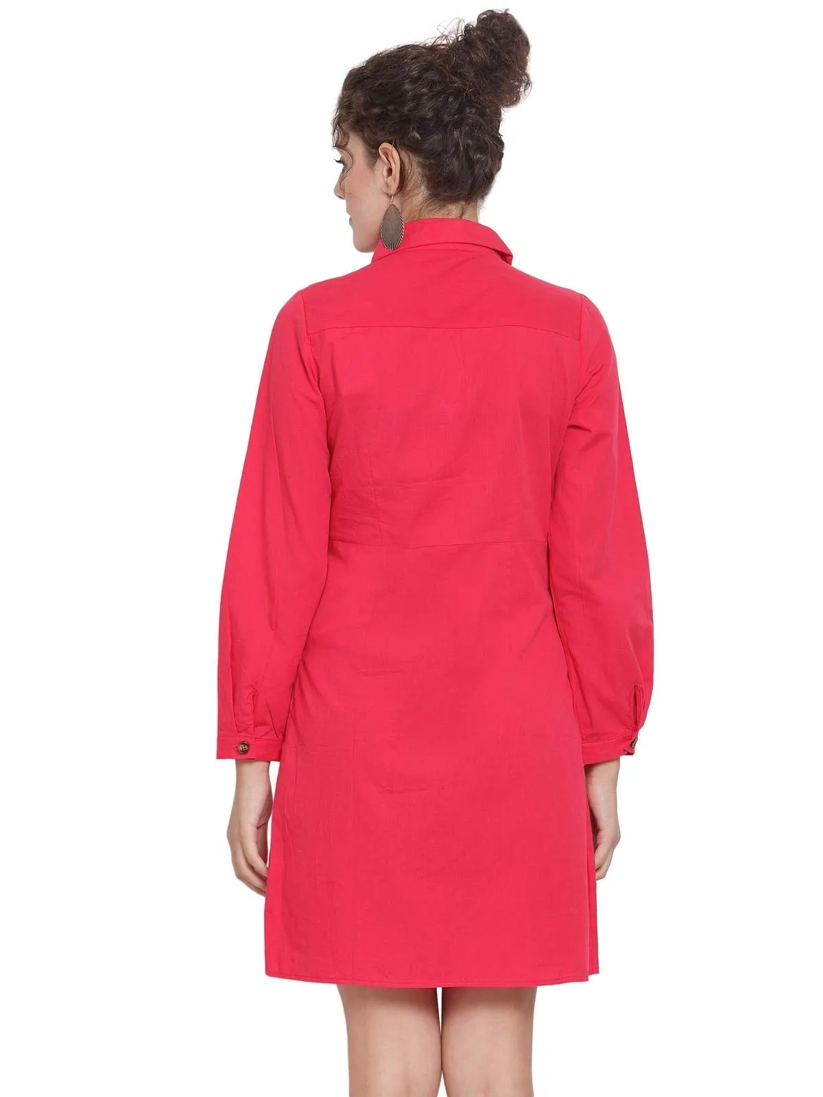 Women Straight Fit Red Collared Tunic